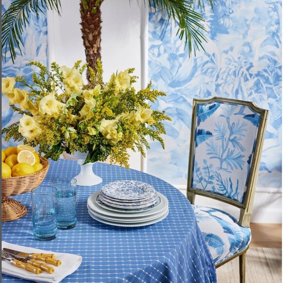 Brunschwig & Fils Tongli Porcelain Blue Summer Palace Chinoiserie Fabric 54x54 - Picture 6 of 8